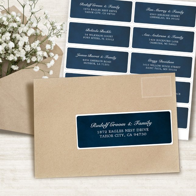 Sticker Dusty Blue Navy Mariage Adresse d'invité (Dusty Blue Navy Wedding Guest Address Sticker)