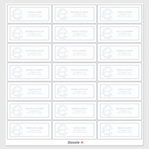 Sticker Dusy Blue Leafy Crest Monogram Adresse d'invité