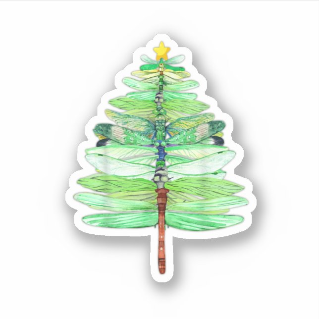 Sticker Dy Funny Dragonfly Christmas Tree Xmas Insect Love (Devant)