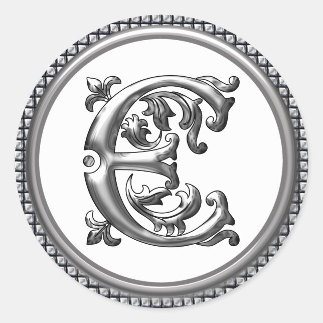 Sticker E rond initial en argent (Devant)
