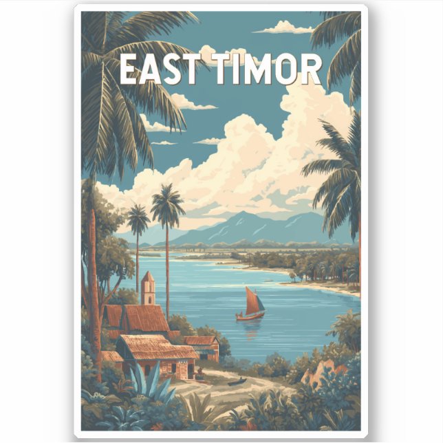 Sticker East Timor Illustration Travel Art Vintage (Devant)
