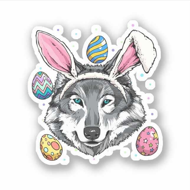 Sticker Easter Bunny Wolf Funny Easter Wolf Wild Forest Wo (Devant)