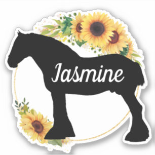 Sticker Ébauche cheval Nom personnalisé Fleur de soleil