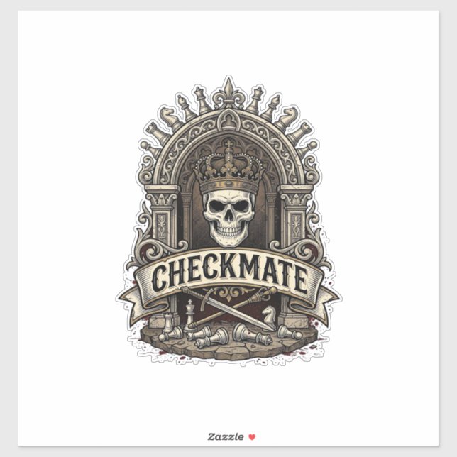 Sticker Échec et mat Roi Crâne Échecs Vintage (Feuille)