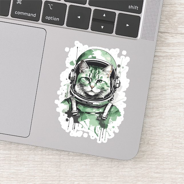 Sticker Éclat de chat de l'astronaute vert (Détail)