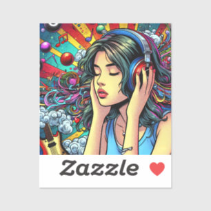 Sticker Écouter de la musique sur les écouteurs Psychédéli