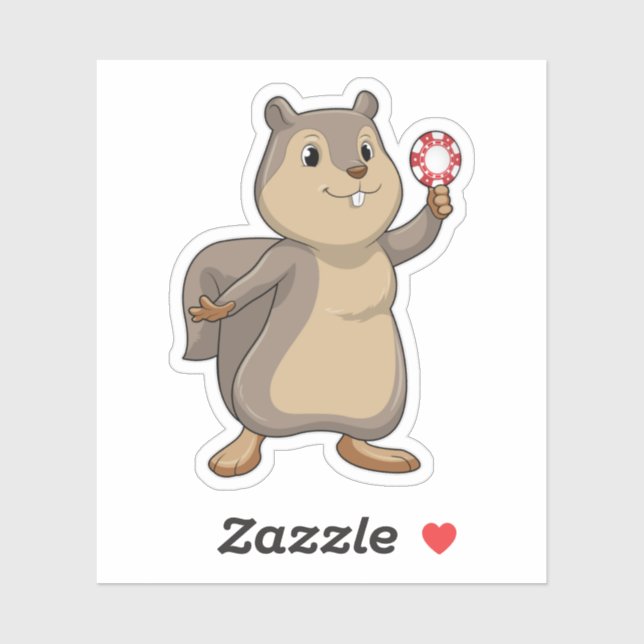 Sticker Écureuil au Poker avec des jetons de Poker (Feuille)