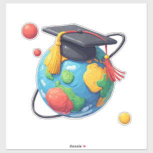 Sticker Éducation mondiale et diplôme : monde avec chapeau