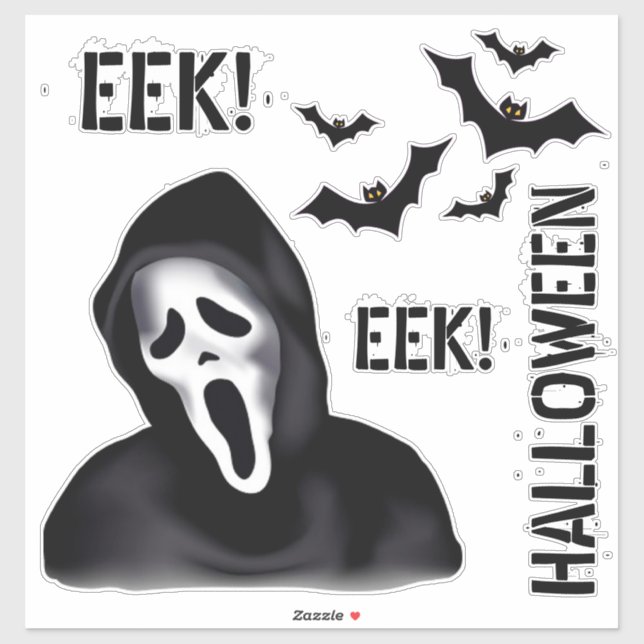 Sticker EEK & Echoes – Halloween Masked Ghost with Bats (Feuille)