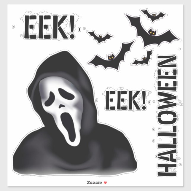 Sticker EEK & Echoes – Masque de fantôme d'Halloween avec  (Feuille)