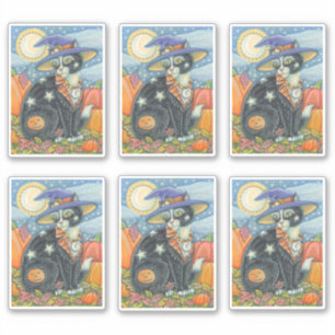 STICKER ÉFFRAYANT CUTE NOIR CAT WITCH HALLOWEEN CUISINE MA