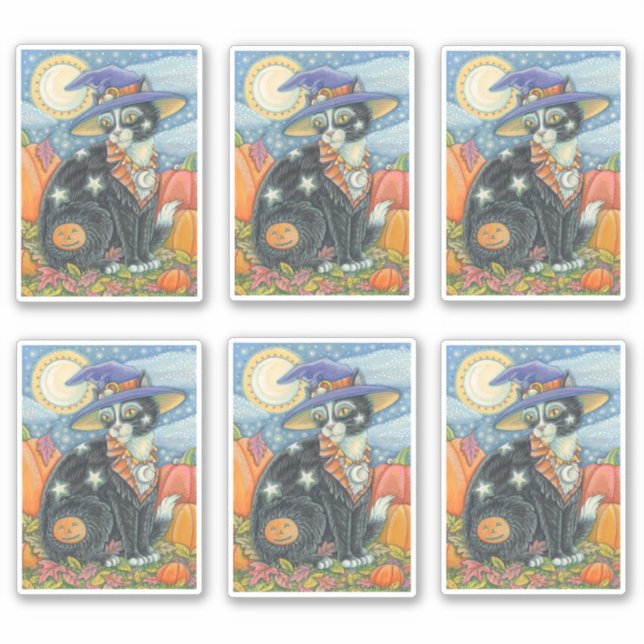 STICKER ÉFFRAYANT CUTE NOIR CAT WITCH HALLOWEEN CUISINE MA (Devant)