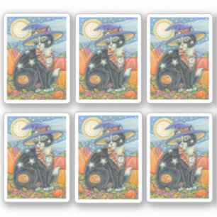 STICKER ÉFFRAYANT CUTE NOIR CAT WITCH HALLOWEEN CUISINE MA
