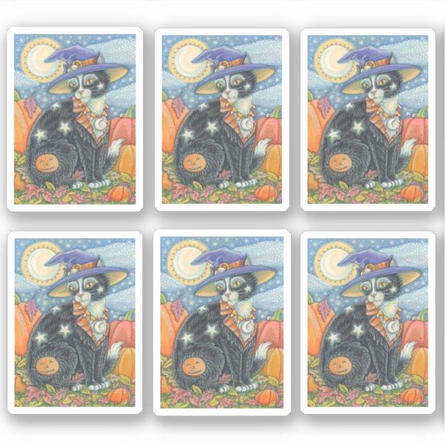 STICKER ÉFFRAYANT CUTE NOIR CAT WITCH HALLOWEEN CUISINE MA (Devant)