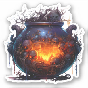 Sticker Éffrayant Halloween sorcières magiques Cauldron