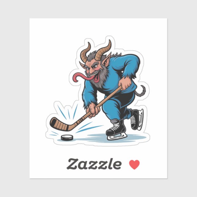 Sticker Éffrayant Krampus Jouer au hockey sur glace Noël (Feuille)
