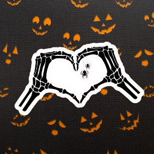 Sticker Éffrayant Skeleton Coeur Mains Halloween Araignées
