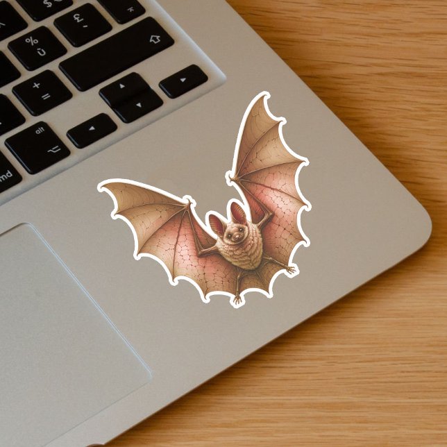 Sticker Éffrayant Volant Orange Lumineuses Ailes de chauve (Spooky flying glowing burnt orange bat on vinyl sticker for Halloween.)