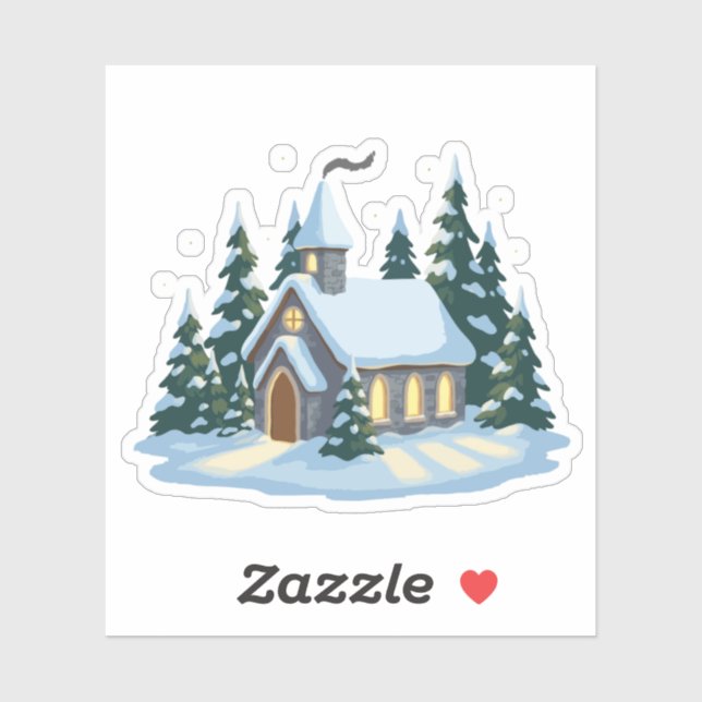 Sticker Église de Noël d'hiver confortable | Campagne enne (Feuille)