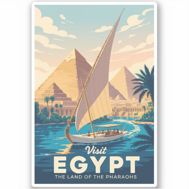 Sticker Egypt Pyramid Illustration Travel Art Vintage (Devant)