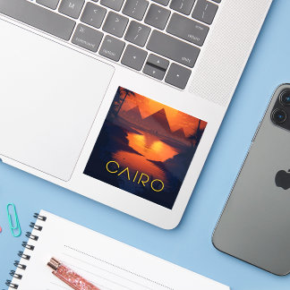 Sticker Égypte Coucher de soleil : Pyramides et rivière du