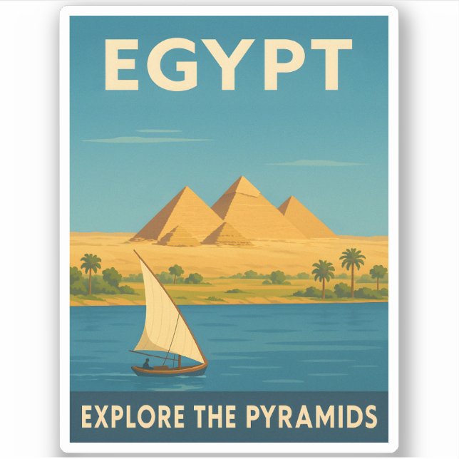 Sticker Égypte Vintage voyage rétrograde Pyramide Nil (Devant)