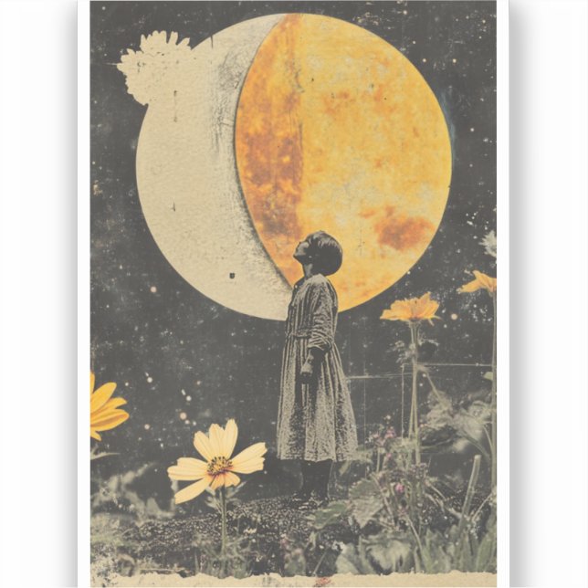 Sticker Élégance Lune - Femme avec Lune (Recto)