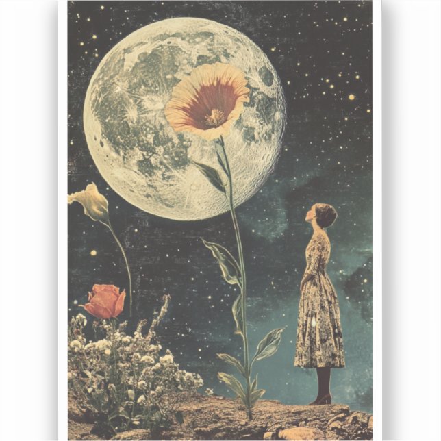 Sticker Élégance Lune - Femme avec Lune (Recto)