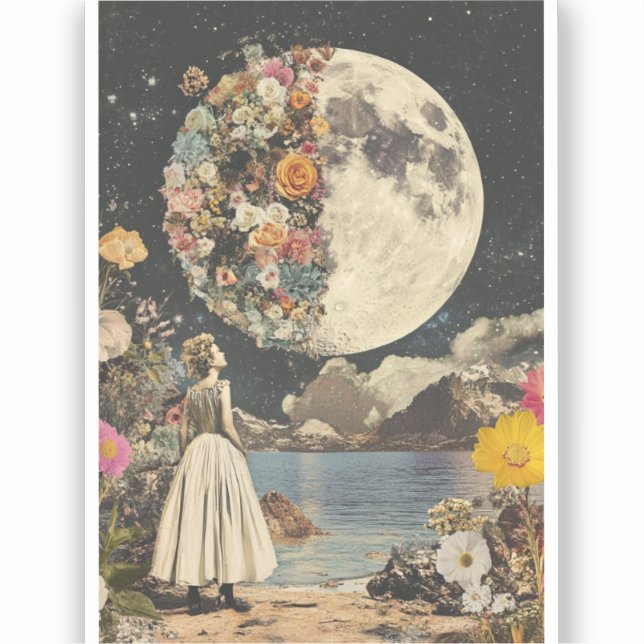 Sticker Élégance Lune - Femme avec Lune (2) (Recto)