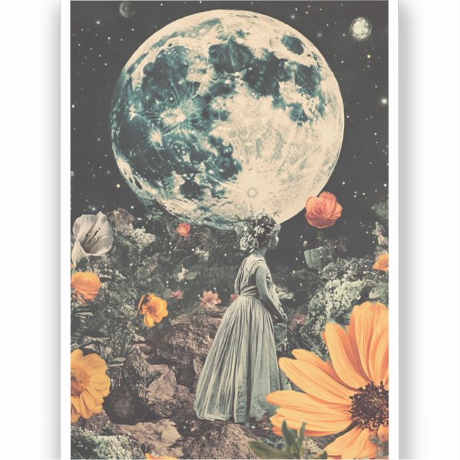 Sticker Élégance Lune - Femme avec Lune (3) (Recto)