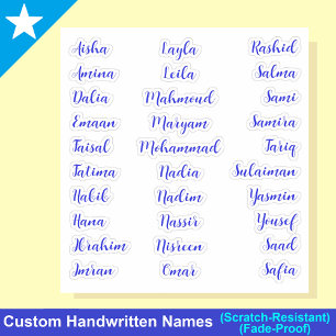 Sticker Élégant 30 prénoms Script de calligraphie bleue