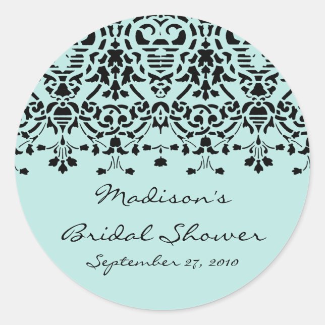 Sticker Elegant Aqua & Black Damask Fête des marié (Devant)