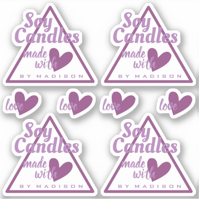 Sticker Élégant blanc violet fait de bougies de coeur d'am (Devant)