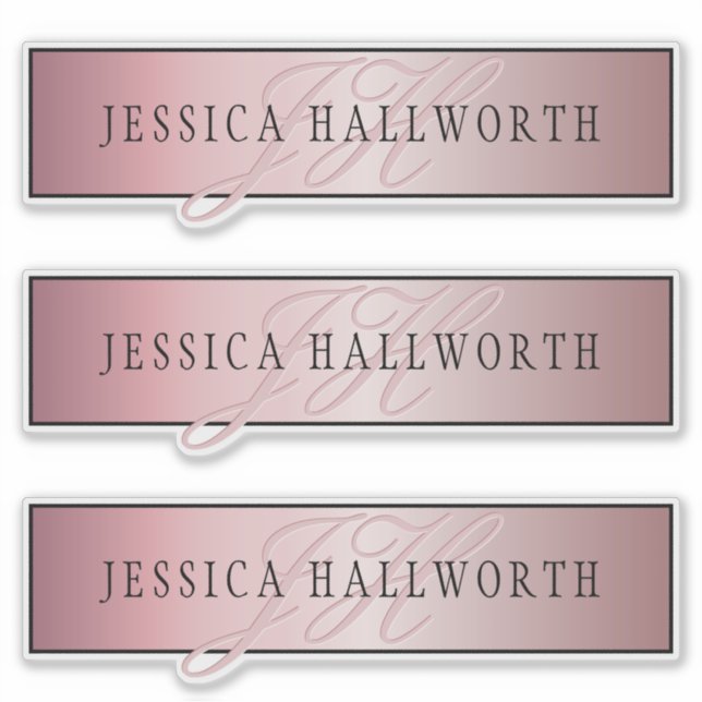 Sticker Elégant Blush Faux Rose Gold | Nom et initiales (Devant)