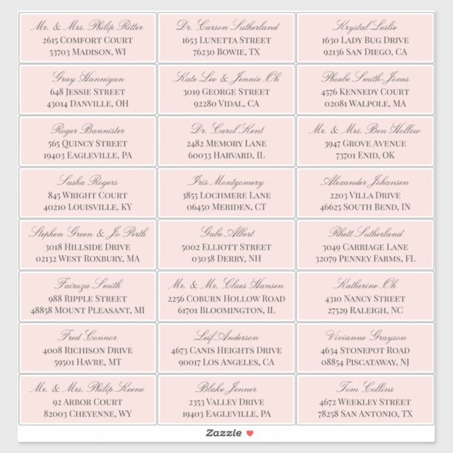Sticker Élégant Blush Grey Script 24 Mariage Adresse du cl (Feuille)