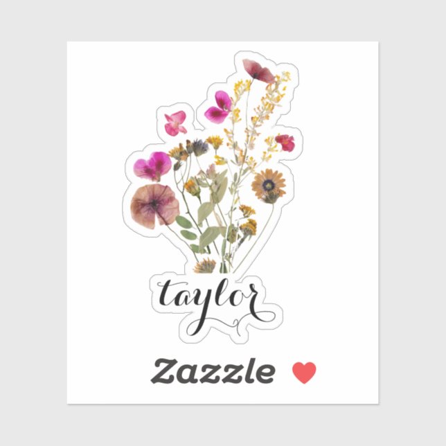 Sticker Élégant Boho Floral Fleur sauvage Nom personnalisé (Feuille)