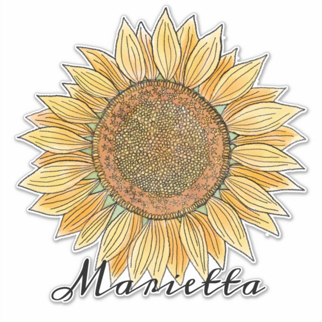 Sticker Elégant Boho Watercolor Sunflower Art personnalisé (Devant)