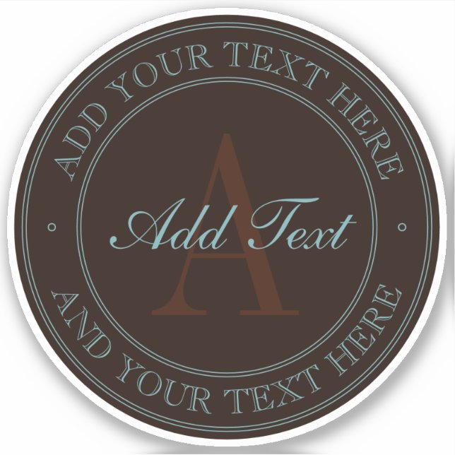 Sticker Élégant Brown foncé et léger Monogramme Turquoise  (Devant)