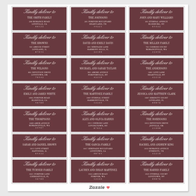 Sticker Elegant Burgundy Wedding Guest Address Labels  (Feuille)
