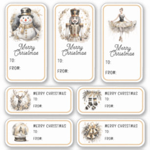 Sticker Élégant cadeau de Noël Tags Nutcracker or