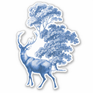 Sticker Elégant Cerf de Toile Bleue en Forêt