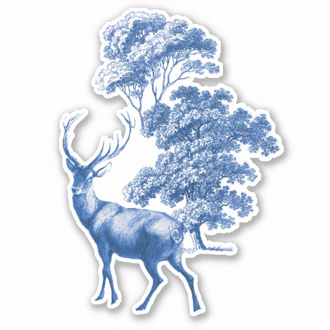 Sticker Elégant Cerf de Toile Bleue en Forêt (Devant)