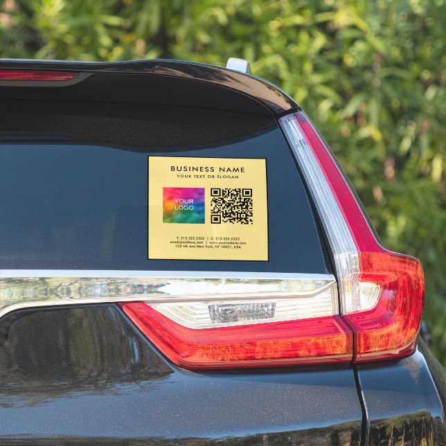 Sticker Élégant Code QR Noir Et Or Logo Texte L Grand (Côté voiture)