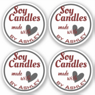 Sticker Élégant Coeur gris-rouge foncé sur bougies de soja