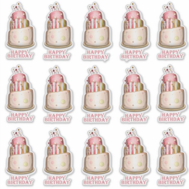 Sticker Elégant contour de gâteau rose d'anniversaire (Devant)