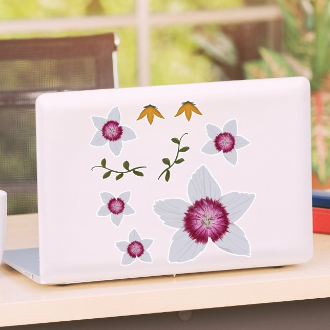 Sticker Élégant Dianthus Levé À La Main Botanique Florale (Créateur téléchargé)