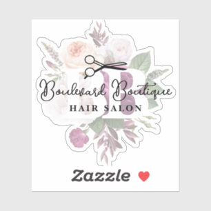 Sticker Elégant Dusty Mauve Floral Hair Salon Styliste Log