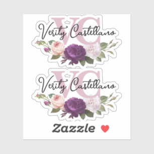 Sticker Élégant Dusty Mauve Floral Nom personnel Logo 2 up