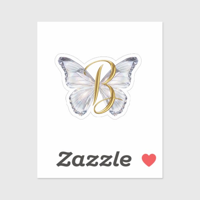 Sticker Elegant Floral Butterfly Letter B - Artistic Monog (Feuille)
