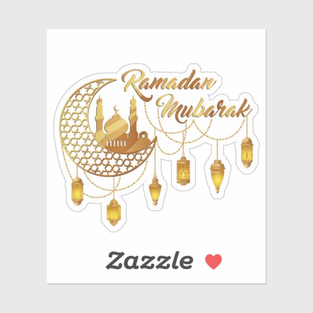 Sticker Elegant Gold Ramadan Mubarak Mosque & Lanterns (Feuille)